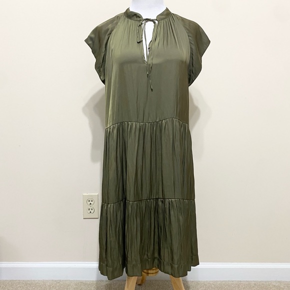 Zadig & Voltaire Rito Satin Tiered Mini Dress Olive Green